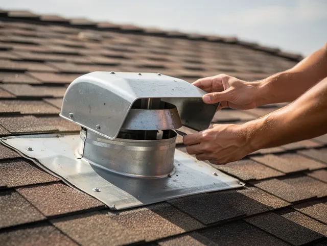 Brea Dryer Vent Cleaning certified technician safely cleaning a roof-mounted dryer vent in Brea
