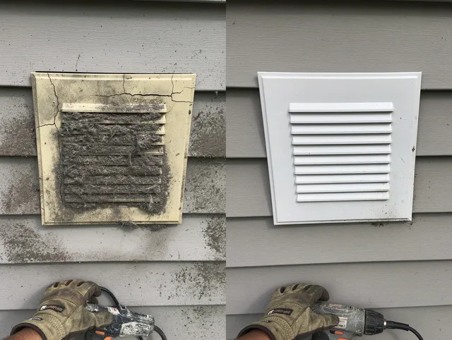 Brea Dryer Vent Cleaning technician installing high-quality dryer vent cover at a residential property in Brea